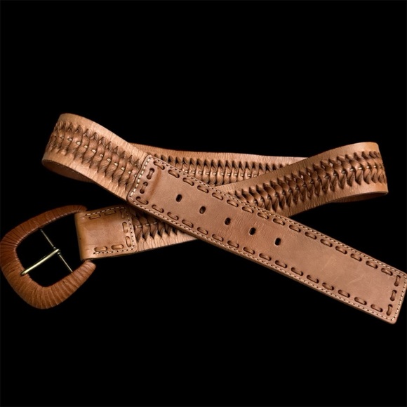 Via Spiga Tan Woven Leather Belt Boho Western Cowboy - Picture 1 of 9